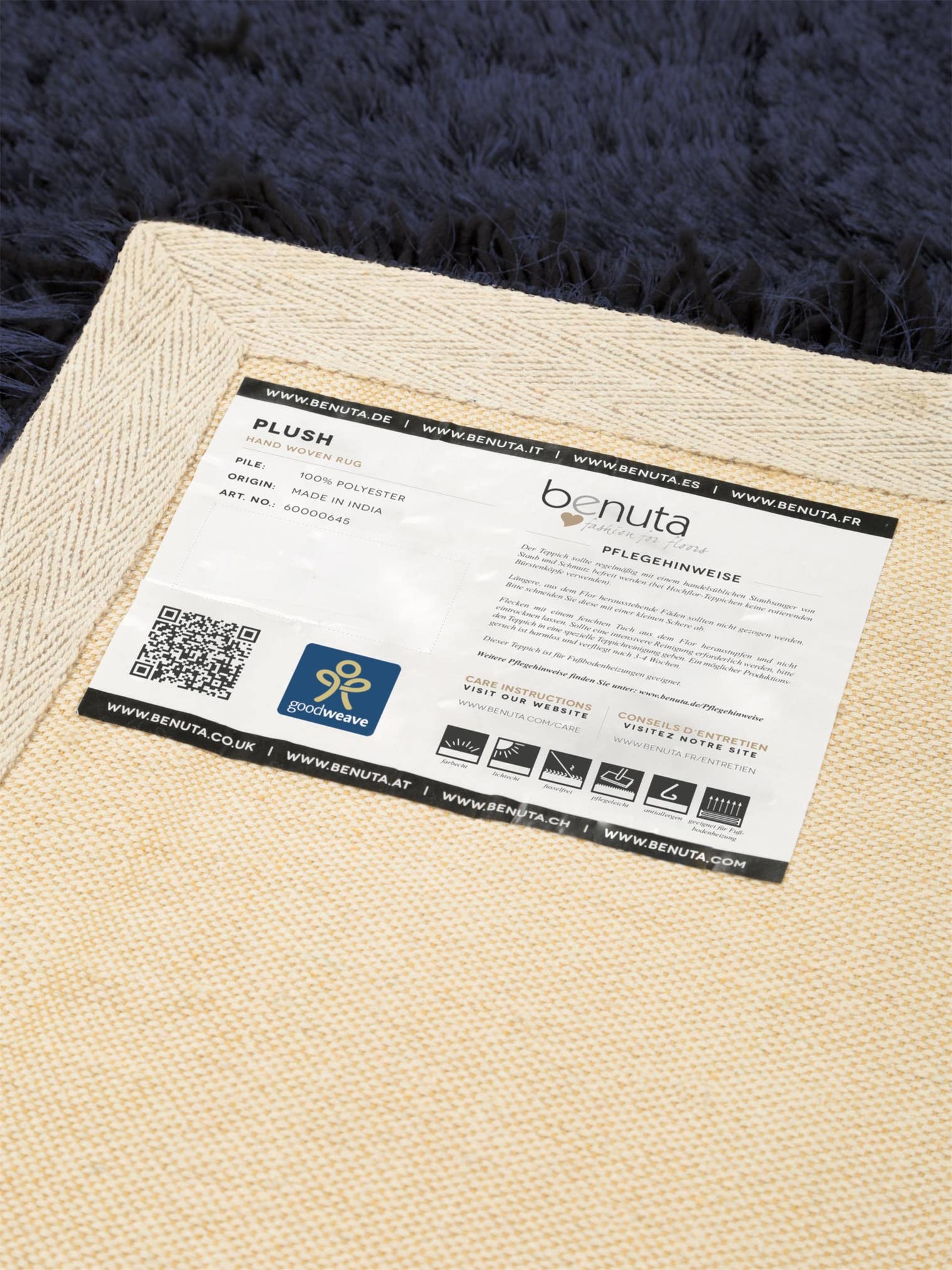 Rug made of 100% Polyester in Blue with a 71 - 80 mm high pile by benuta Finest