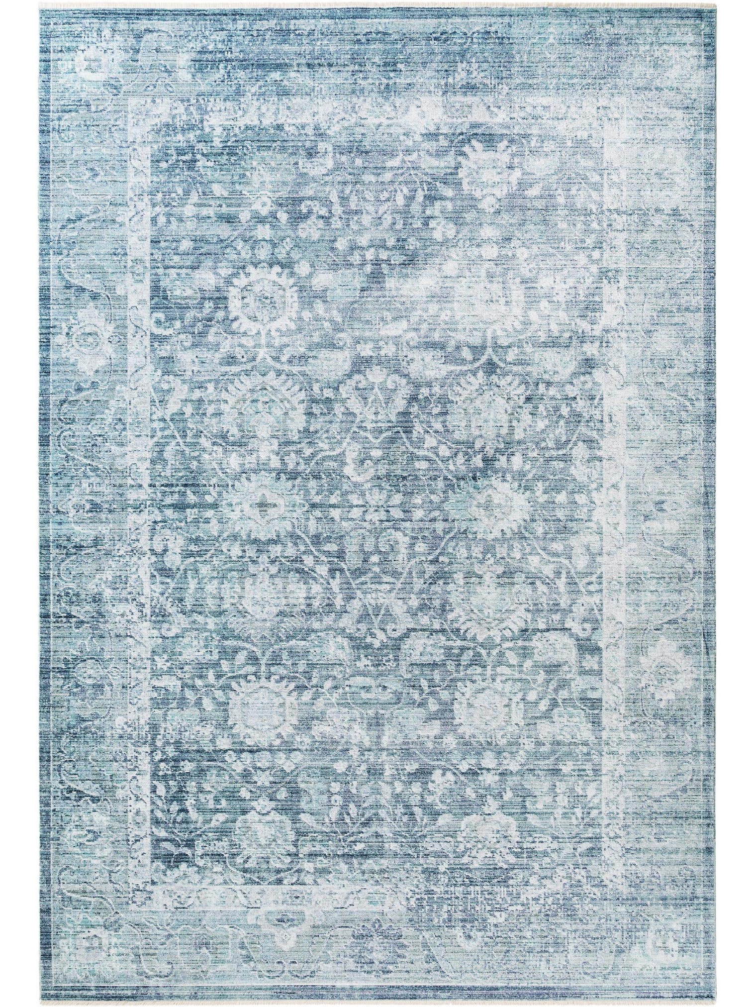 Tapis en 100% Viscose en Bleu avec une pile de 1- 5 mm de hauteur de benuta Pop