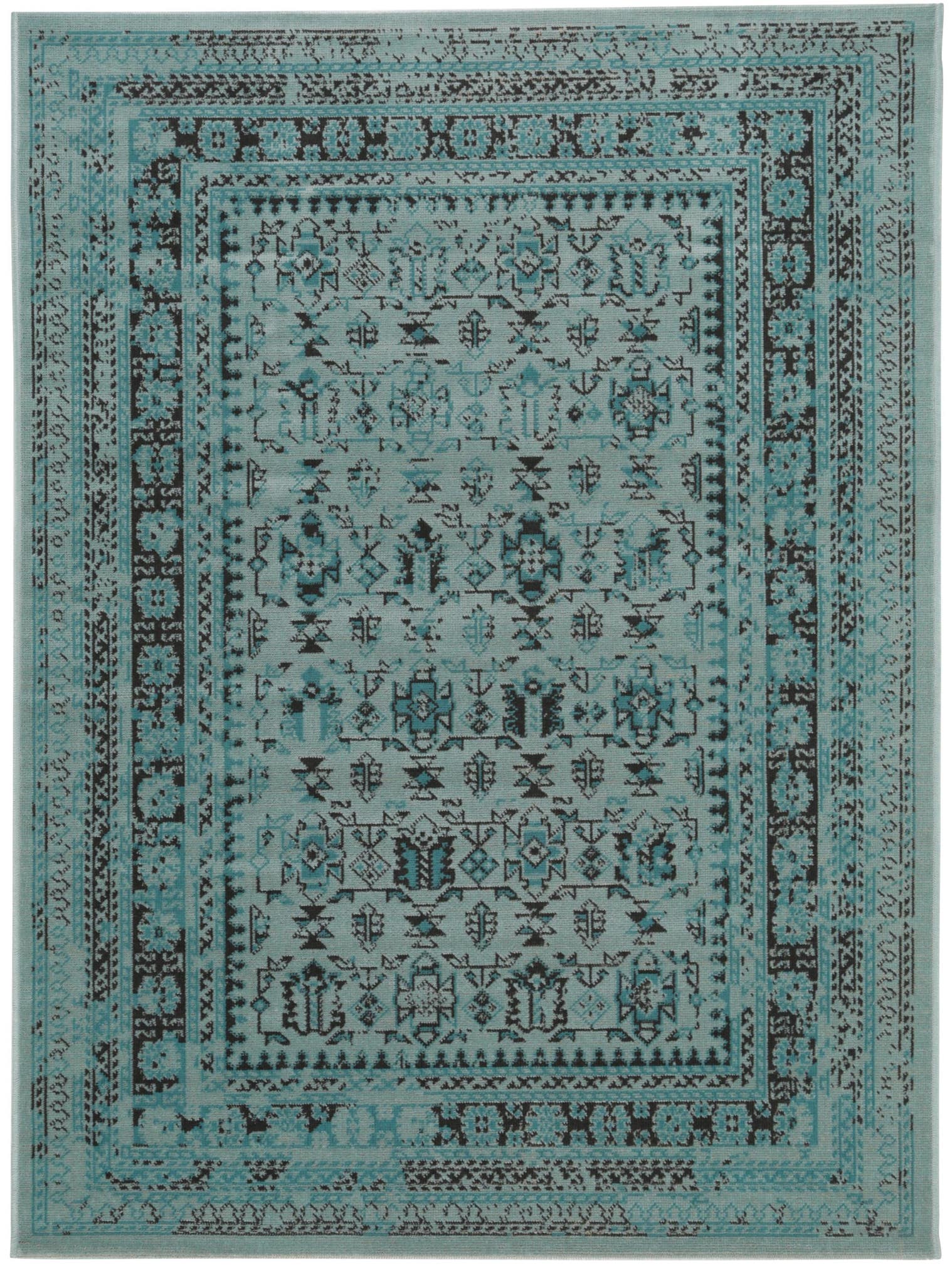 Tapis en 100% Polypropylène en Turquoise avec une pile de 1- 5 mm de hauteur de benuta Nest