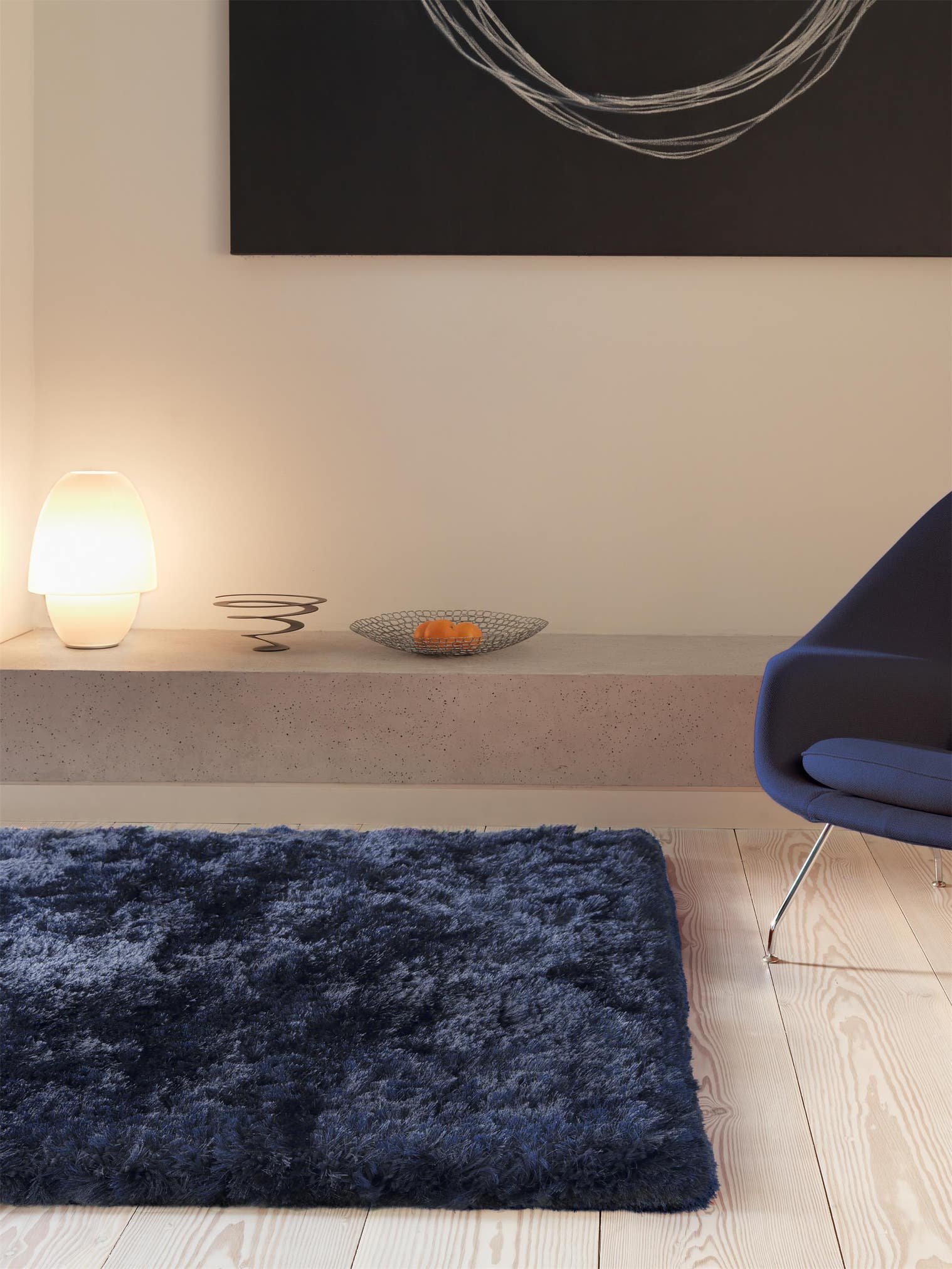 Rug made of 100% Polyester in Blue with a 71 - 80 mm high pile by benuta Finest