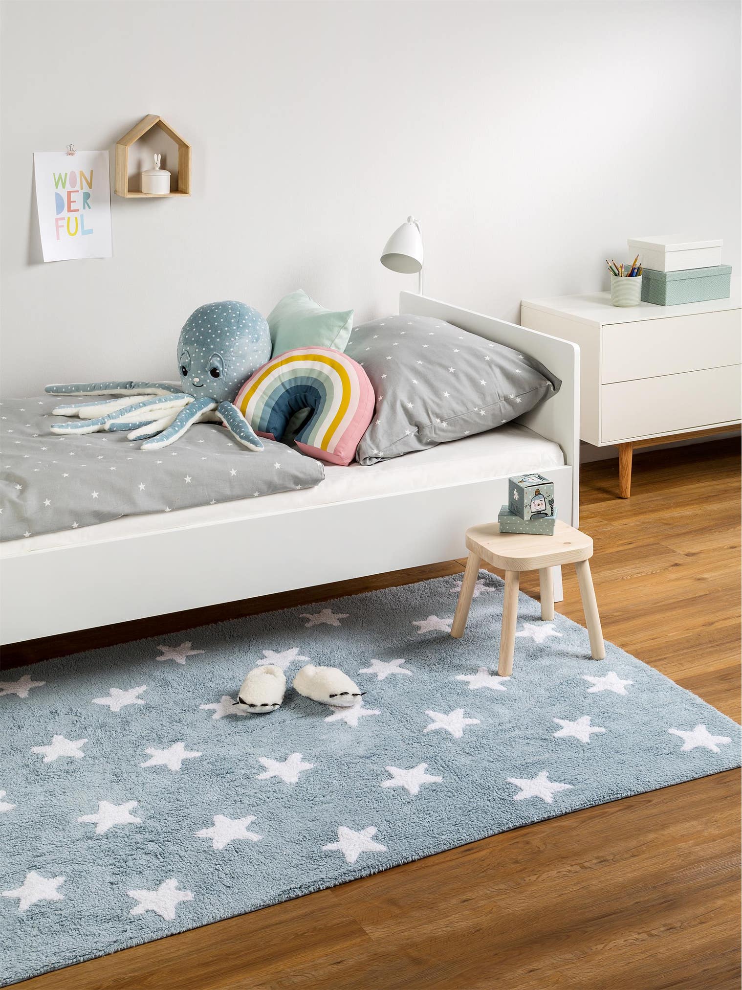 Teppich aus 100% Baumwolle in Blau mit 11 bis 20 mm hohem Flor von Lytte