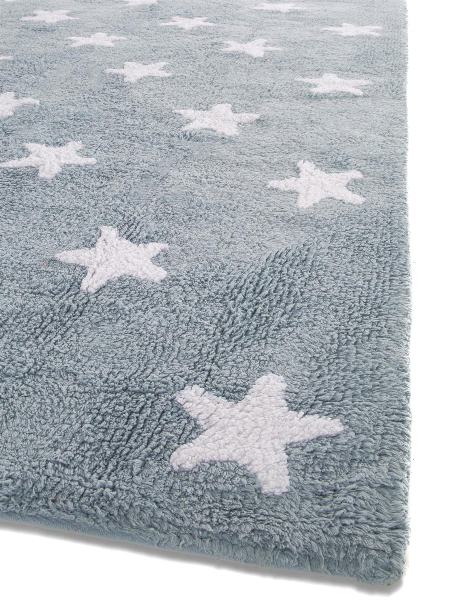 Teppich aus 100% Baumwolle in Blau mit 11 bis 20 mm hohem Flor von Lytte